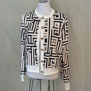 SHEIN Black Tan White Geometric Cardigan lightweight jacket beige cream XL